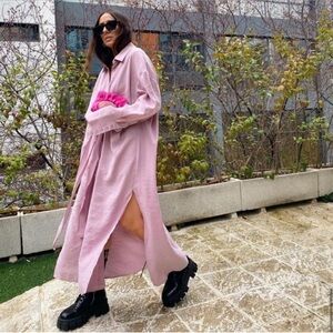 Zara lavender oversized knotted shirt dress with slits